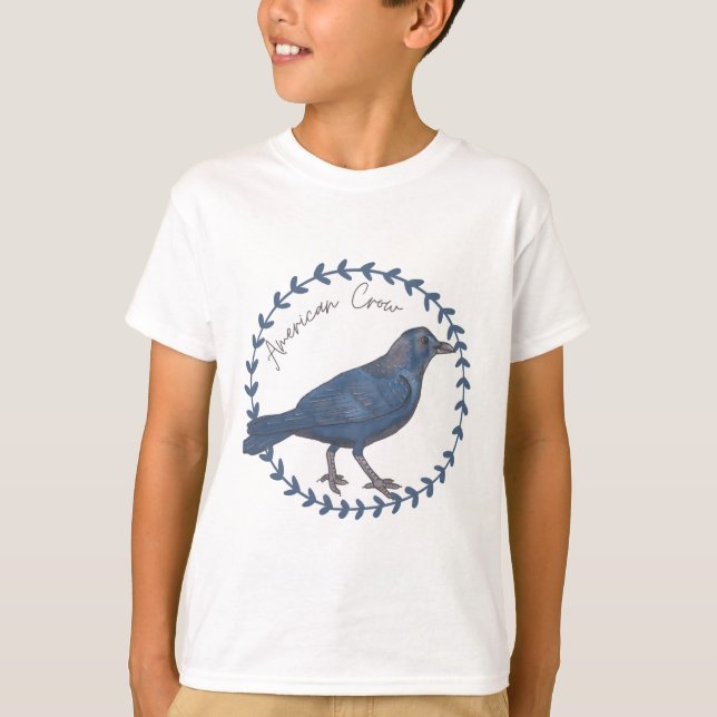 Camiseta Arte en Acuarela de la Especie de Ave Cuervo Ameri (Anverso)