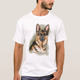 Camiseta Arte en Acuarela de Pastor Alemán Negro y Castaño