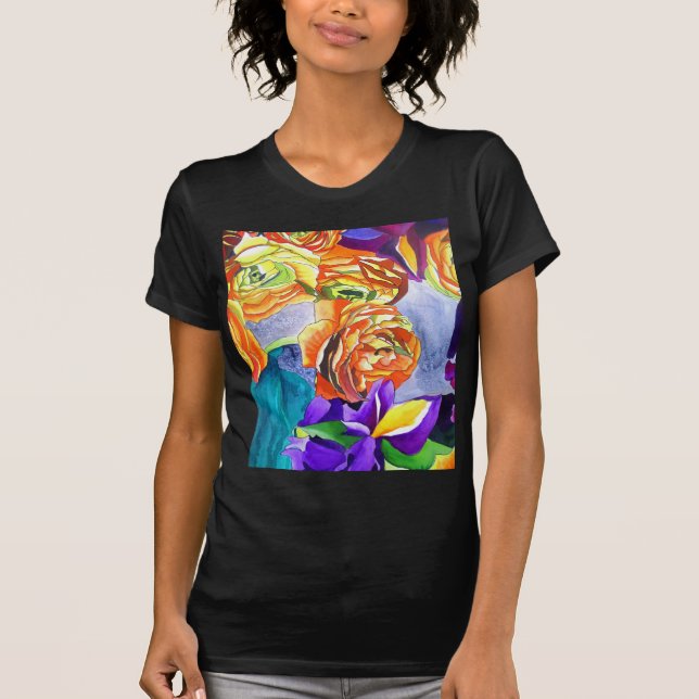 Camiseta Arte en acuarela de ranúnculos y lirios (Anverso)