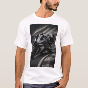Camiseta Arte en mosaico de superbike de carreras monocromo