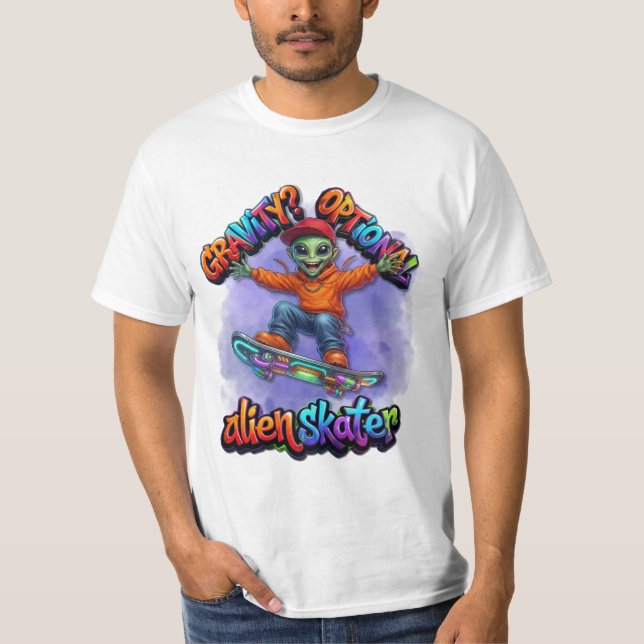 Camiseta Arte espacial de hoverboard de patinador alienígen (Anverso)