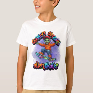 Camiseta Arte espacial de hoverboard de patinador alienígen