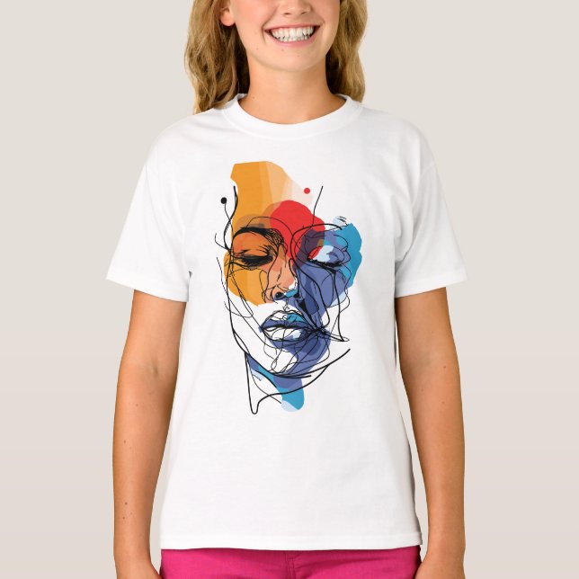 Camiseta Arte Facial de Línea Fluida Abstracta (Anverso)