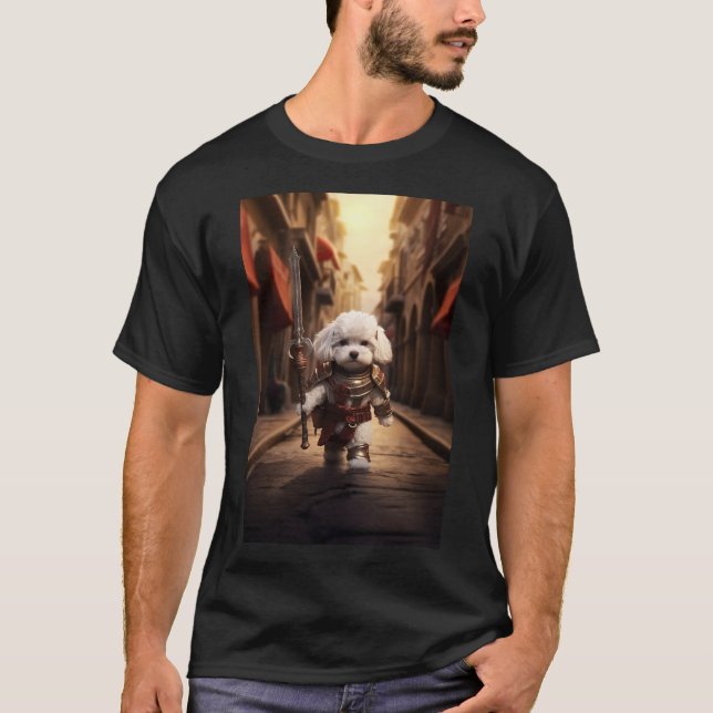 Camiseta Arte fantasmal: Mini perro biichón maltés blindado (Anverso)