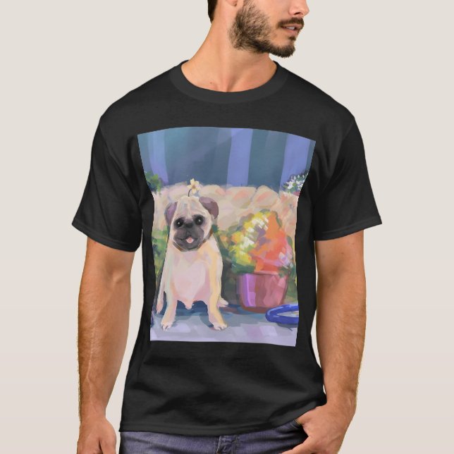 Camiseta Arte Feliz Cachorro Pug (Anverso)