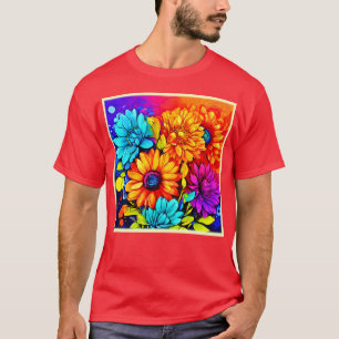 Camiseta Arte floral abstracto vibrante en multicolor