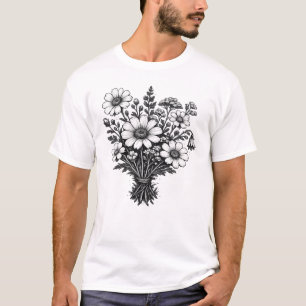 Camiseta Arte floral botánico linóleo de flores silvestres