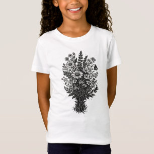Camiseta Arte floral botánico linóleo de flores silvestres