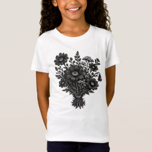 Camiseta Arte floral botánico linóleo de flores silvestres