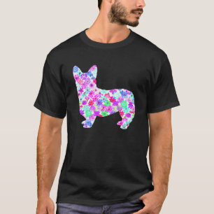 Camiseta Arte Floral Colorido Lindo Flores Pembroke Welsh C