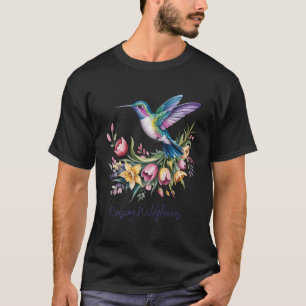 Camiseta Arte Floral de Colibríes Criando Flores Silvestres