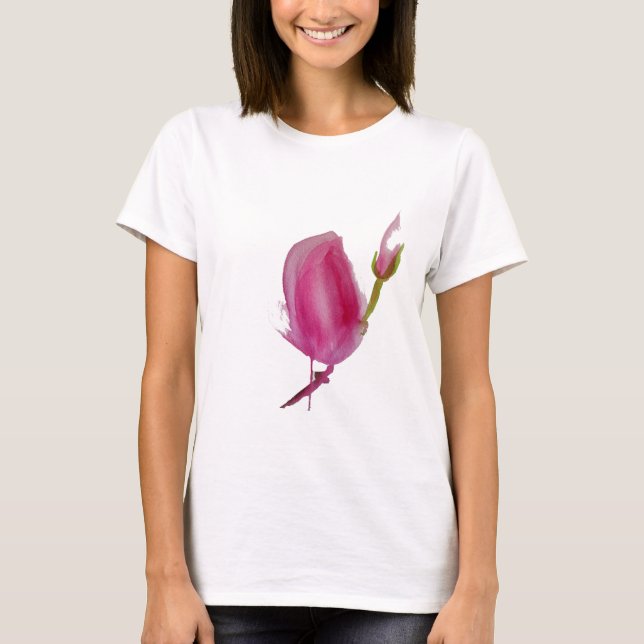 Camiseta Arte floral de Magnolia rosa en acuarela (Anverso)