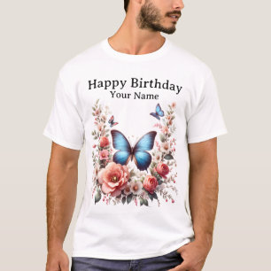Camiseta Arte Floral de Mariposa Azul Personalizable-96279