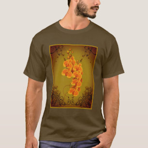 Camiseta Arte Floral de Orquídeas Doradas