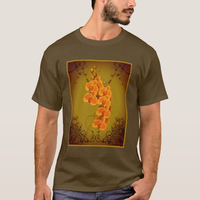 Camiseta Arte Floral de Orquídeas Doradas (Anverso)