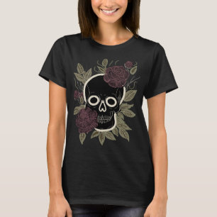 Camiseta Arte floral oscuro personalizado de cráneo y rosas