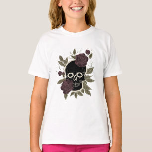 Camiseta Arte floral oscuro personalizado de cráneos y rosa