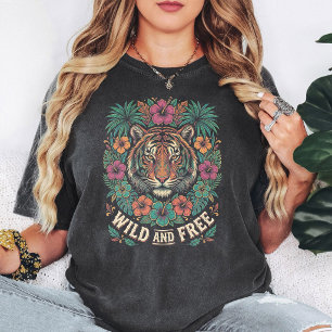 Camiseta Arte Floral Salvaje y Libre del Tigre Tropical