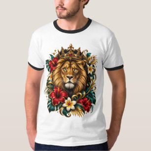 Camiseta Arte floral tropical de león coronado regio