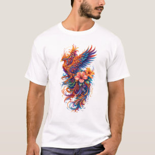 Camiseta Arte floral vibrante de fénix – Mítica colorida