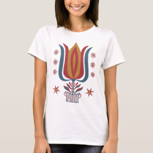 Camiseta Arte Folclórico Americano Antiguo Decoración Flora