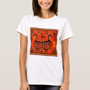Camiseta Arte Folclórico Aves Coloridas