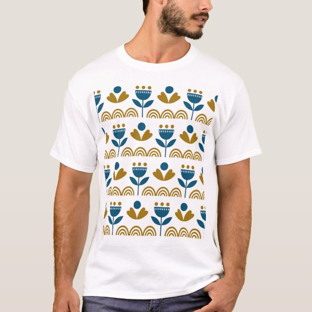 Camiseta Arte folclórico escandinavo, patrón colorido. (Anverso)