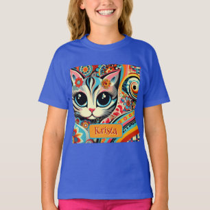 Camiseta Arte folclórico mexicano abstracto de gato gatito 