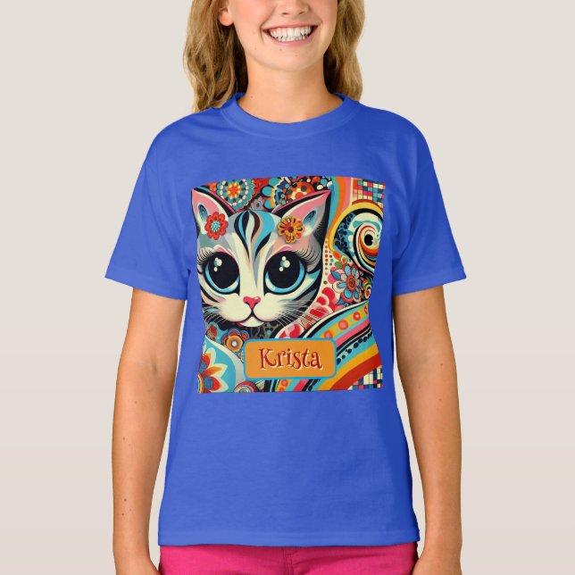 Camiseta Arte folclórico mexicano abstracto de gato gatito  (Anverso)