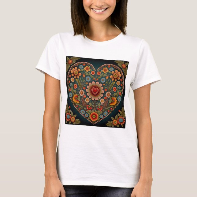 Camiseta Arte folclórico ucraniano - Corazón inspirado, múl (Anverso)