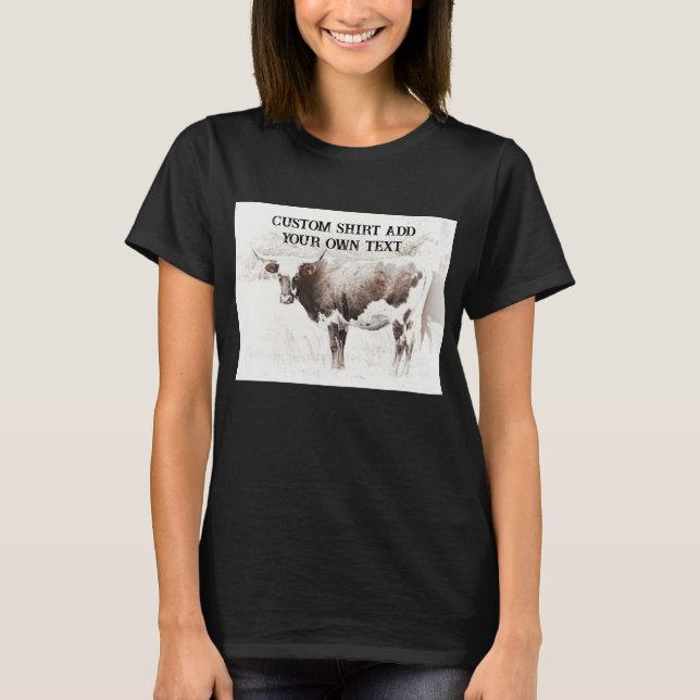 Camiseta arte fotográfico de la vaca sepia de longhorn agre (Anverso)