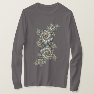 Camiseta Arte fractal abstracto beige azul claro espirales