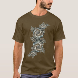 Camiseta Arte fractal abstracto beige azul claro espirales