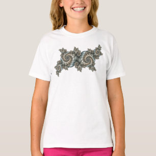 Camiseta Arte fractal abstracto beige azul claro espirales