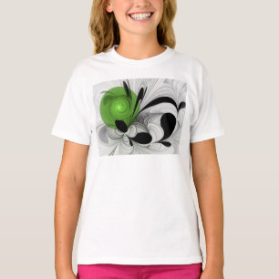 Camiseta Arte fractal abstracto en blanco y negro con verde