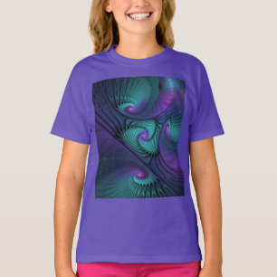 Camiseta Arte fractal abstracto moderno de púrpura y turque