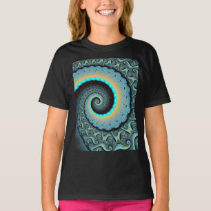 Camiseta Arte fractal en espiral abstracto azul turquesa na