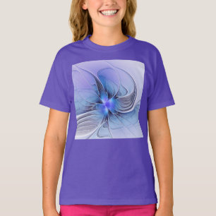 Camiseta Arte fractal moderno abstracto lavanda azul