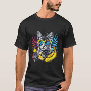 Camiseta Arte Gato Plátano Gafas Coloridas Plátano Fruta