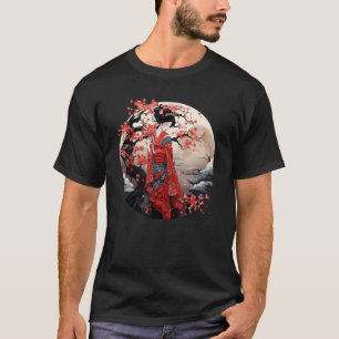 Camiseta Arte geisha japonés imprime belleza kimono tradici