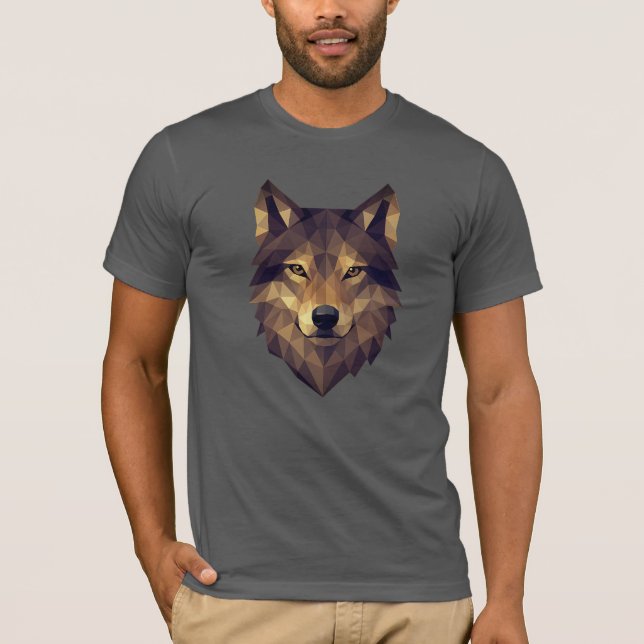 Camiseta Arte geométrico de cabeza de lobo poligonal en ton (Anverso)