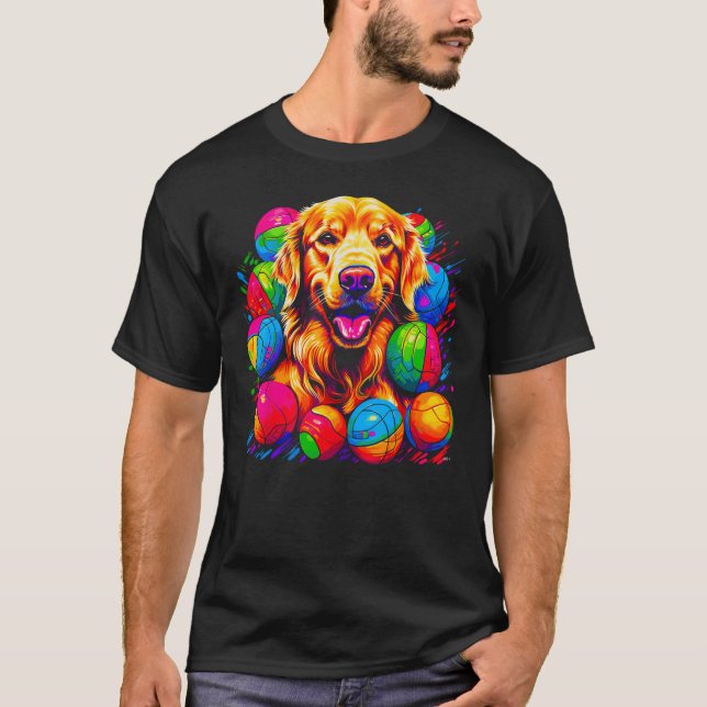 Camiseta Arte Golden Retriever Perro Voleibol (Anverso)