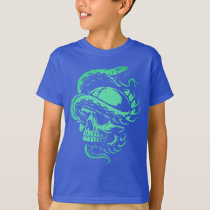 Camiseta Arte Gótico de Cráneo de Neón y Serpiente