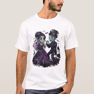 Camiseta Arte gótico de Halloween de novios zombies