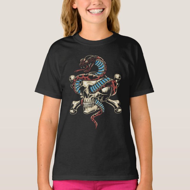 Camiseta Arte Gótico de Serpiente y Cráneo (Anverso)