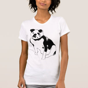 Camiseta Arte gráfico de bulldog negro y blanco sentado
