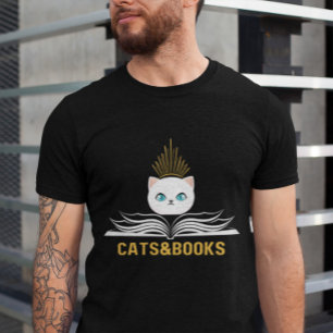 Camiseta Arte Gráfico de Gato Real y Amante de Libros