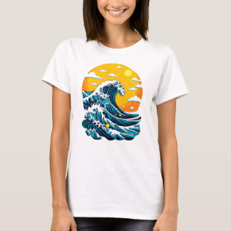 Camiseta Arte gráfico de la gran ola japonesa puesta de sol