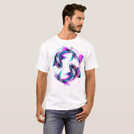 Camiseta Arte Gráfico de Pez Koi Neon Yin Yang