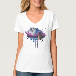 Camiseta Arte hecho a mano de sirena bajo la luz de la luna